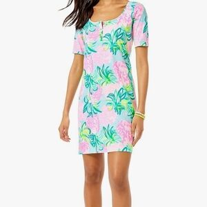 Lilly Pulitzer Nwot Gavyn Henley T-shirt Dress In Blue Ibiza Pineapple Shake M